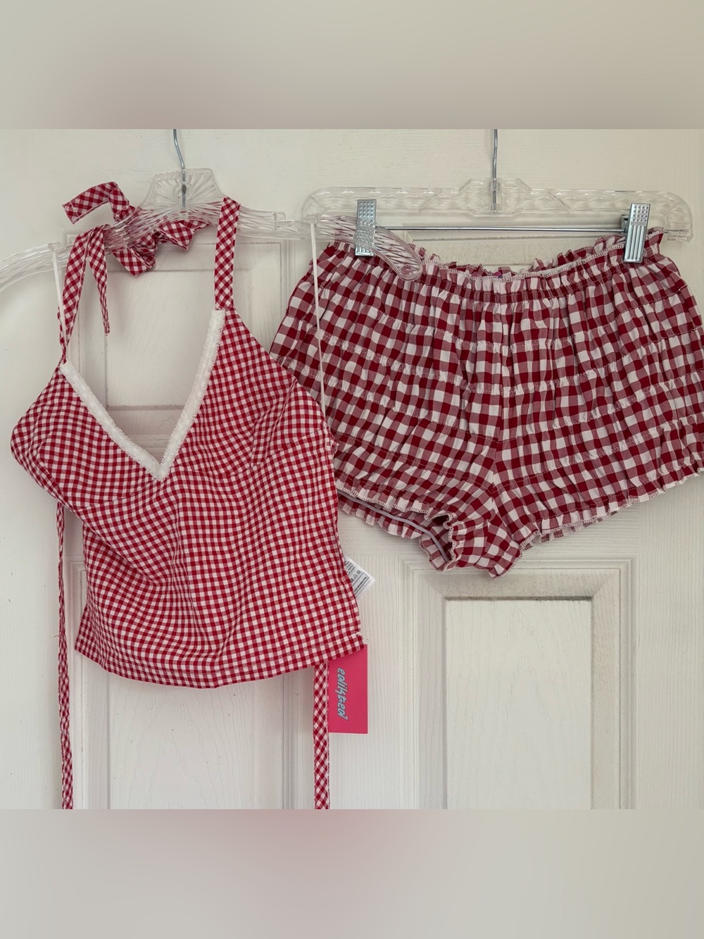 Edikted Red & White Gingham Cami and Short set